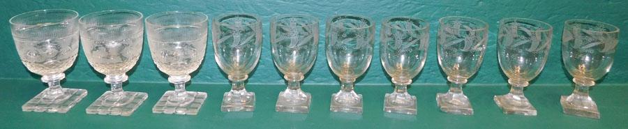 (10)19th C Etched Wine Glasses: (10)19th C Etched Wine Glasses. 5 1/2" H