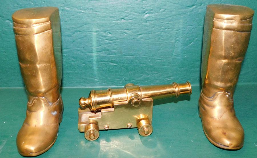 Pr Brass Boot Bookends & Brass Cannon Feb 15, 2021 Langston Auction