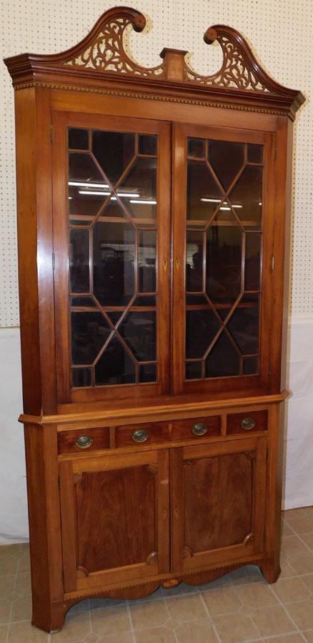Mahogany Broken Arch Top 2 Pc Corner Cabinet (1 of 7)