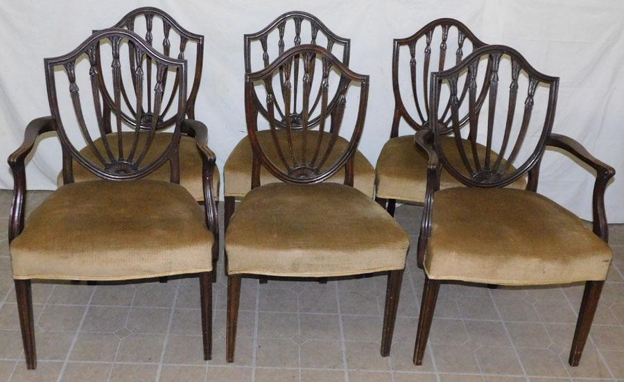 Set 6 Ant Mahogany Shield Back Dining Chairs (1 of 4)