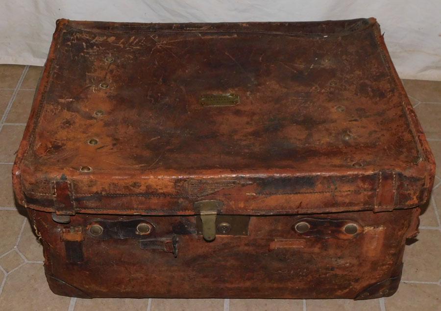 Antique Scottish Brass & Leather Trunk By Leckie, (1 of 8)