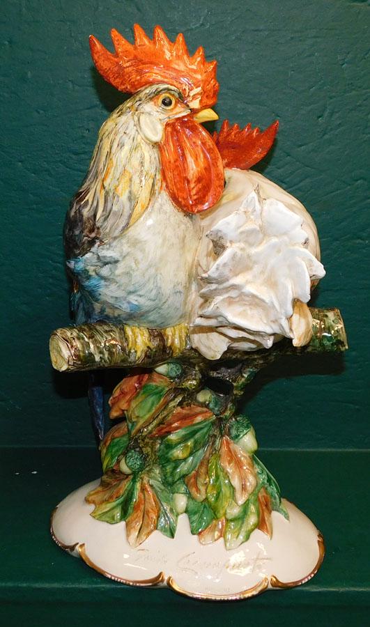 Guido Cacciapuoti Italian Porcelain Chicken Figure: Guido Cacciapuoti Italian Porcelain Chicken Figure . 17" H