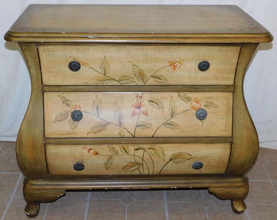 Paint Decorated 3 Drawer Bamboo Commode: Paint Decorated 3 Drawer Bamboo Commode . 33" W 16" D 28" H