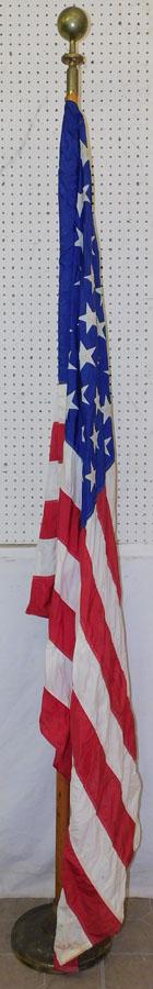 American Flag On Wood Pole, Metal & Wood Base: American Flag On Wood Pole -- Metal & Wood Base. 97 1/4" H (On base)