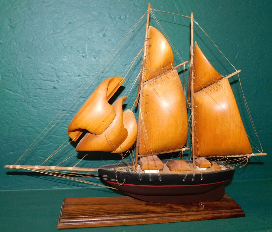 Wood Carved Clipper Ship Model: Wood Carved Clipper Ship Model. 20 1/2" W 17" H