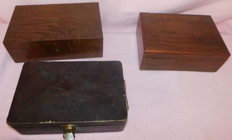 Rosewood Dresser Box, Walnut Lap Desk, Travel Set: Rosewood Dresser Box -- Walnut Lap Desk -- Travel Set. 14 1/4" W 8 1/2" D 5" H (Largest)
