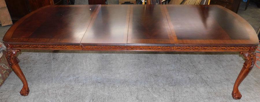 Mahogany Carved Inlay Dining Table W/ 2 Leaves: Mahogany Carved Inlay Dining Table W/ 2 Leaves . 110" W 44" D 30" H