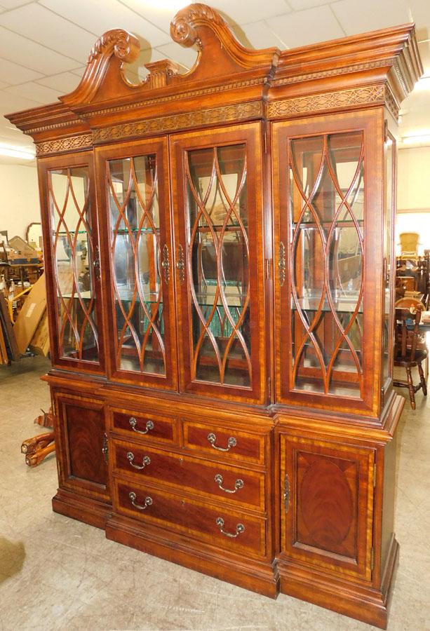 Mahogany Chinese Chippendale Inlay Break Front: Mahogany Chinese Chippendale Inlay Break Front . 75" W 18" D 93 1/4" H