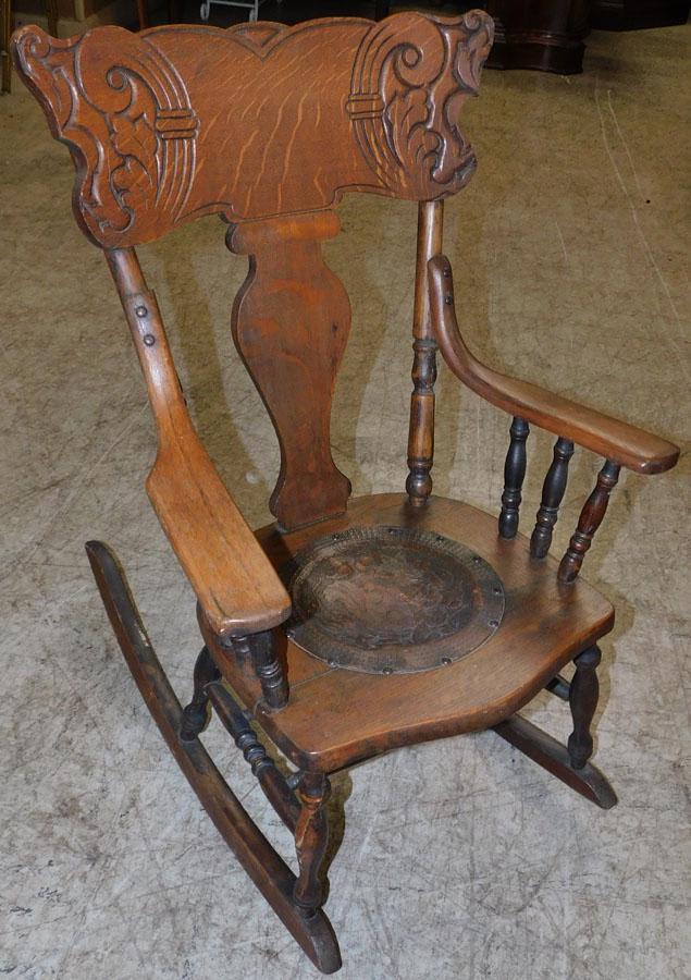 Antique Oak Carved Childs Rocker: Antique Oak Carved Childs Rocker. 30 1/2" H
