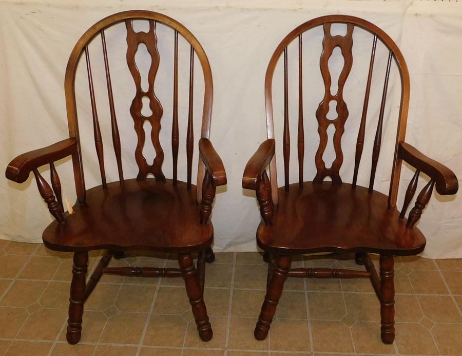 Pair Mahogany Windsor Arm Chairs: Pair Mahogany Windsor Arm Chairs. 43 1/2" H