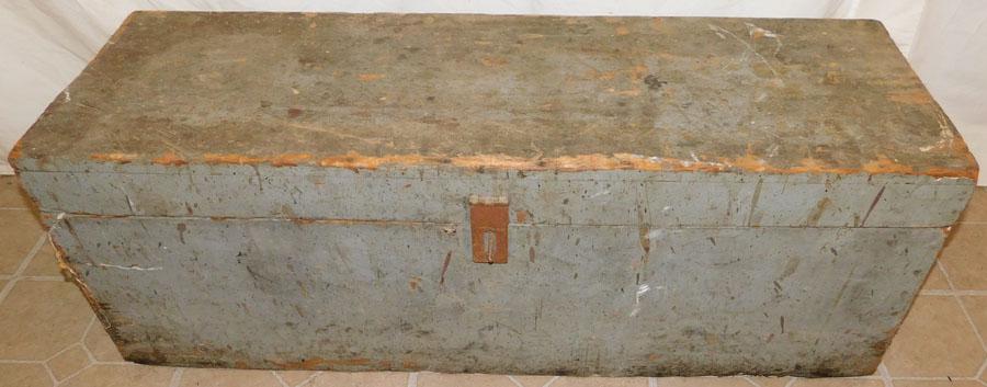 Gray Pntd Carpenter's Tool Box w/ Contents: Gray Painted Carpenter's tool box w/ contents. 38" W 12 1/2" D 13 1/2" H