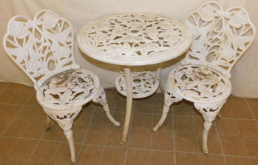3 Pc Cast Iron Yard Set: 3 Pc Cast Iron Yard Set. 25 1/2" Dia 27" H (Table)