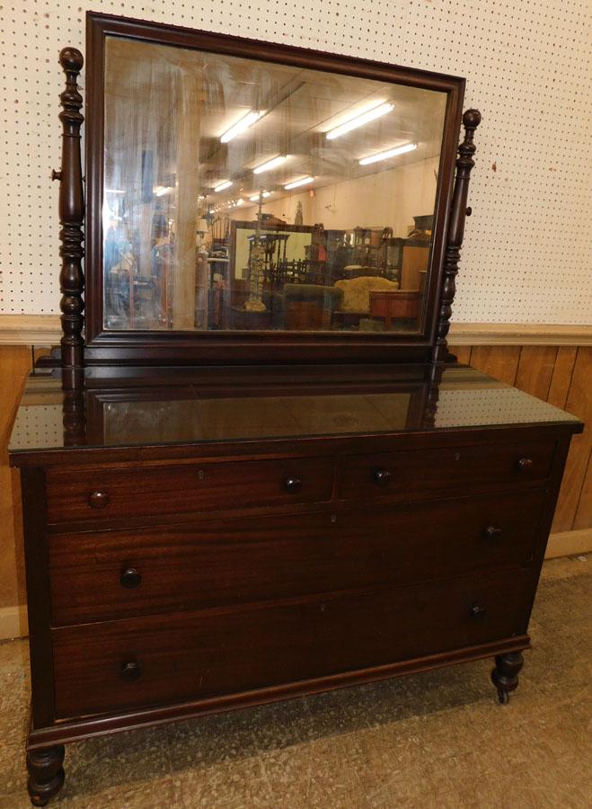 Antique Walnut Dresser W/ Mirror: Antique Walnut Dresser W/ Mirror. 54" W 24" D 72 1/2" H