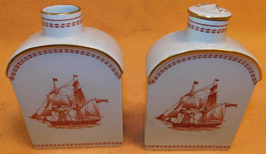 2 English Porcelain Tea Caddies By Copeland Spode: Two English Porcelain Tea Caddies By Copeland Spode. 5" H