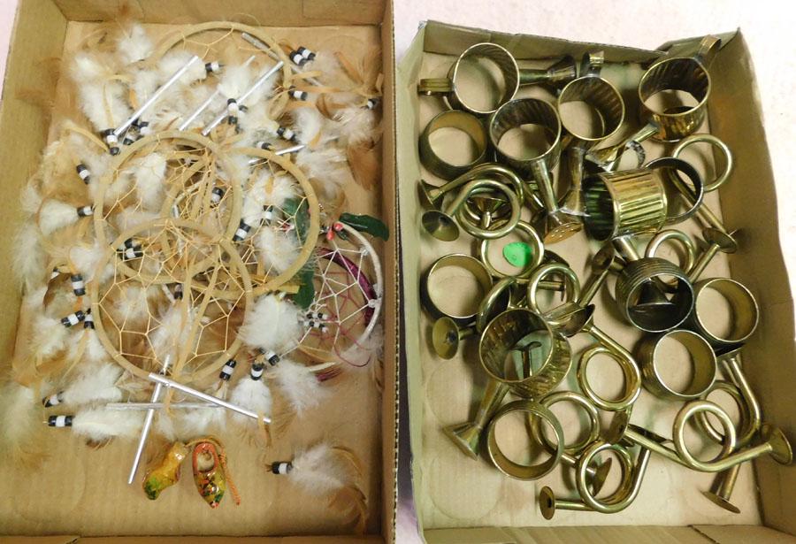 Lot Brass Napkin Rings & Dream Catchers: Lot Brass Napkin Rings & Dream Catchers.