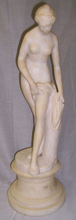 19th century marble statue of a nude lady: 19th century marble statue of a nude lady with stand (27" tall w/stand)
