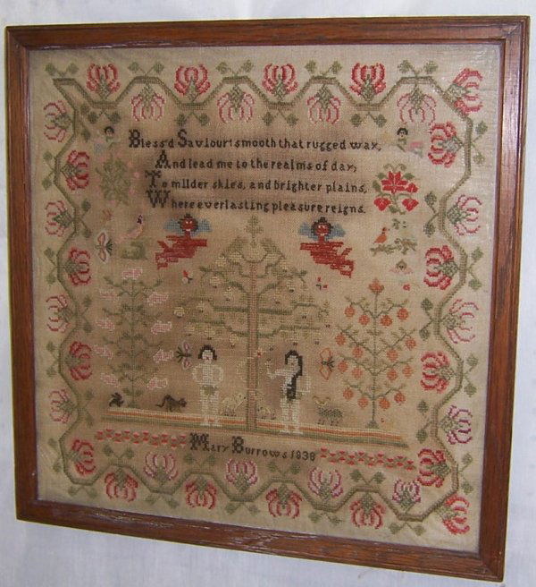 Needlework sampler by Mary Burrows, 1838: Needlework sampler by Mary Burrows, 1838