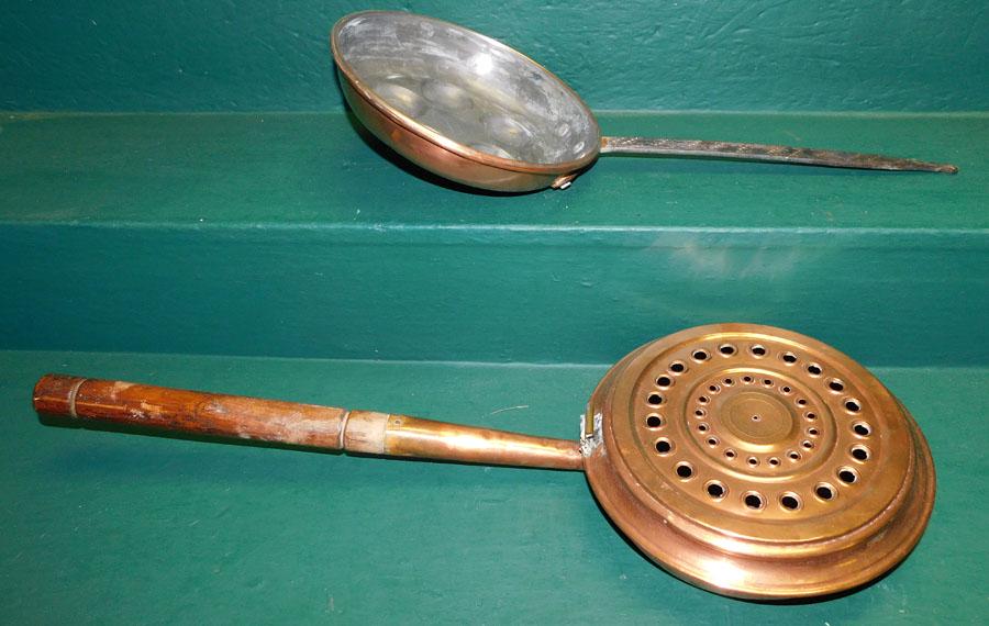 Copper Bed Warmer & Copper Pan: Copper Bed Warmer & Copper Pan. 27" L