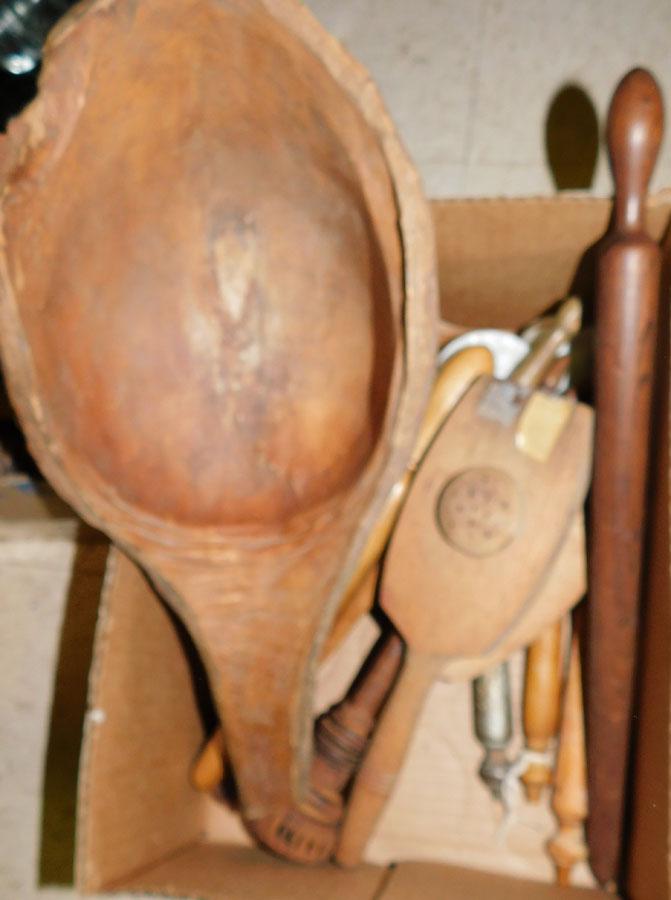 Lot Of Wooden Ware -- Stoneware Jug: Lot Of Wooden Ware -- Stoneware Jug.