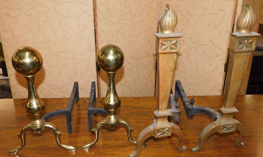 2 Pair of Brass Andirons: 2 Pair of Brass Andirons. Up to 16 3/4" H