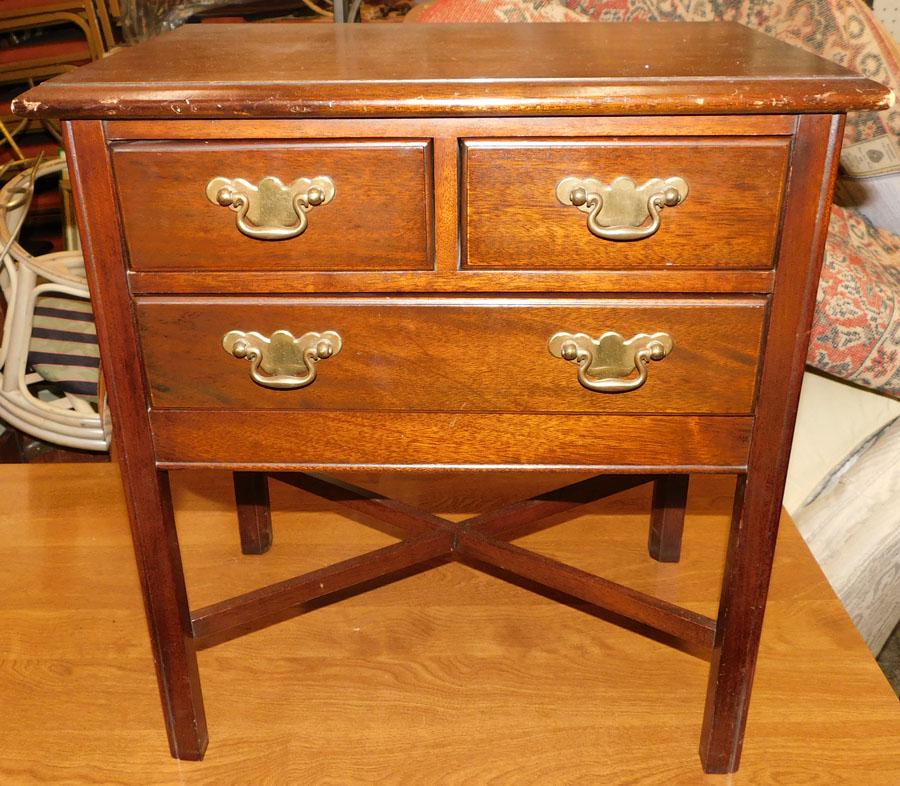 Mahogany Side Table with Stretcher Base: Mahogany Side Table with Stretcher Base . 18 1/2" W 12" D 20" H