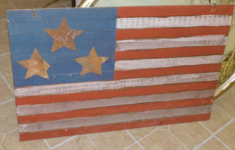 Painted Wood American Flag Wall Hanging: Painted Wood American Flag Wall Hanging. 32 1/4" x 23 1/2"