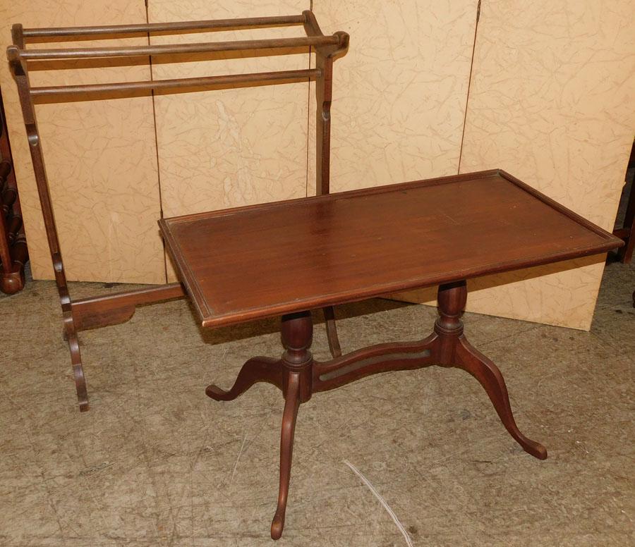 Mahogany Tea Table & Towel Rack: Mahogany Tea Table & Towel Rack. Up to 28" W 34" H