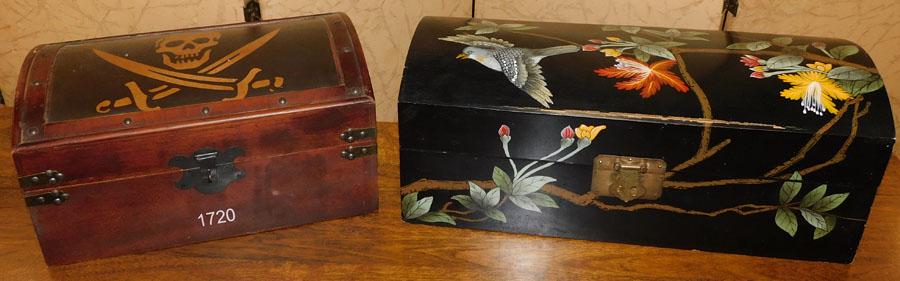 2 Paint Decorated Wooden Boxes: 2 Paint Decorated Wooden Boxes . Up to 20" W 8" D 8" H