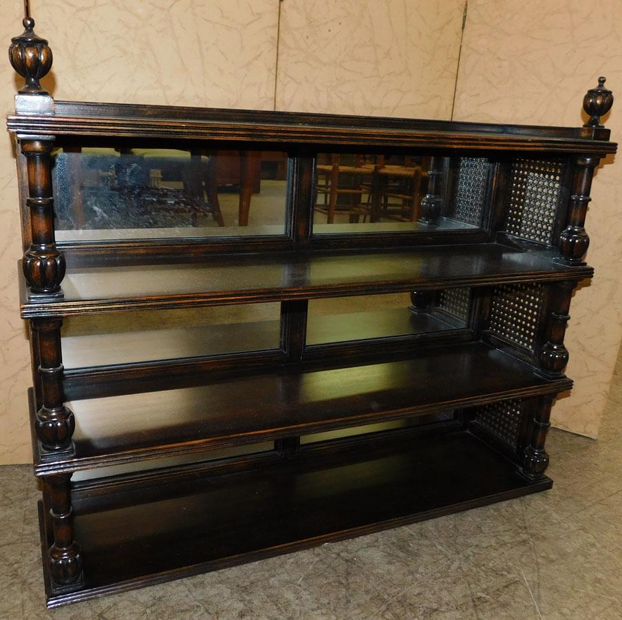 Walnut Mirrored Back Shelf: Walnut Mirrored Back Shelf. 35" W 9 1/2" D 29" H