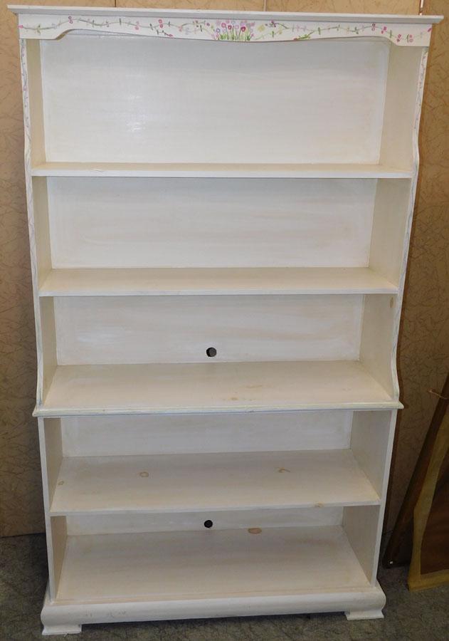 Paint Decorated Bookcase: Paint Decorated Bookcase. 38 1/4" W 12" D 63" H