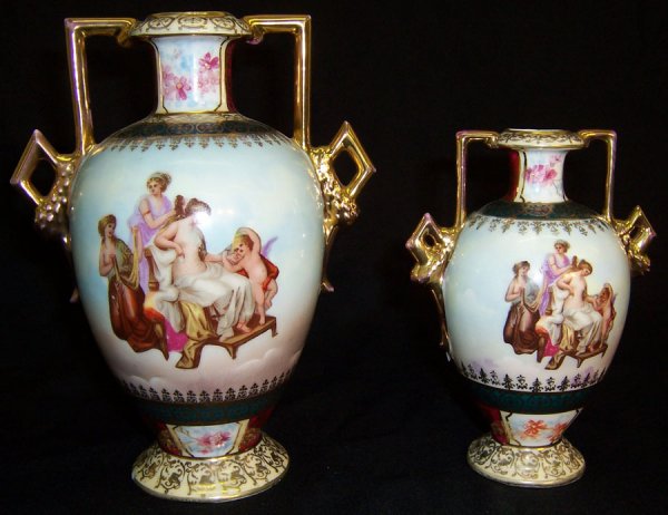 (2) Austrian beehive portrait vases (6", 8") (lot): (2) Austrian beehive portrait vases (6", 8") (lot)