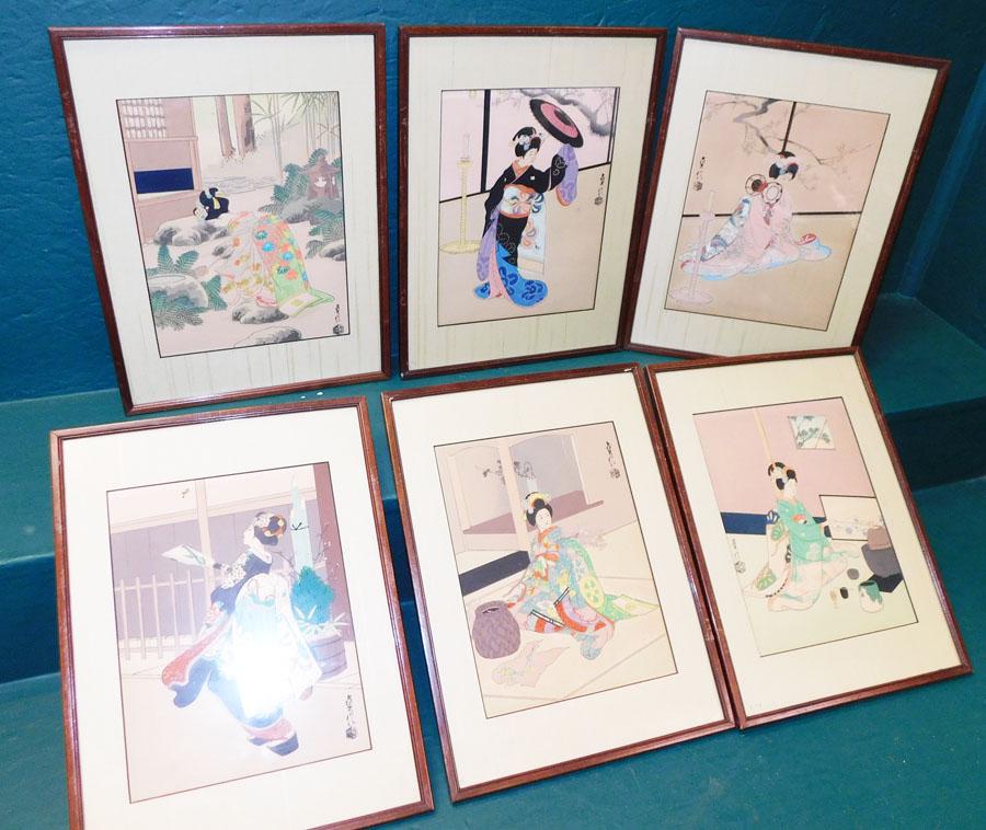 6 Oriental Watercolors Signed W/ Char Marks (1 of 9)