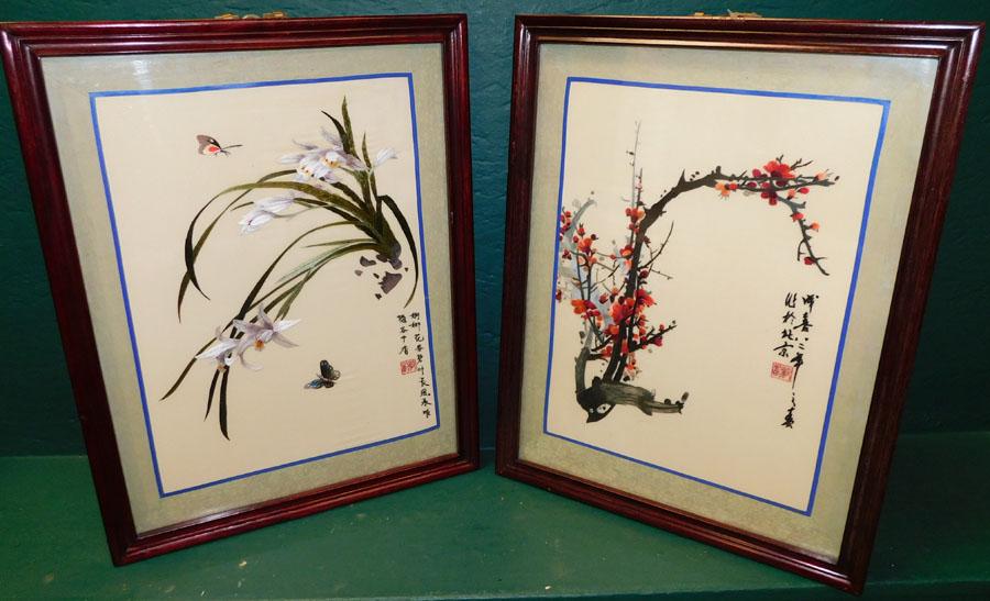 Pair Oriental Framed Embroideries (1 of 6)