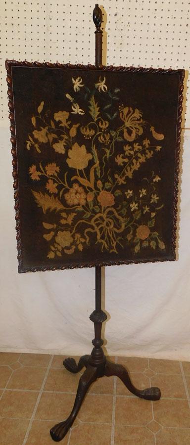 Mahogany Carved Needlepoint Fire Screen (1 of 3)