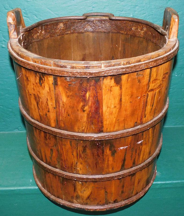 Wood Wrought Iron Strapped Well Bucket (1 of 4)