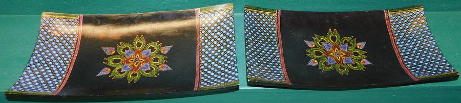 Pair Wood Carved Paint Decorated Trays (1 of 3)