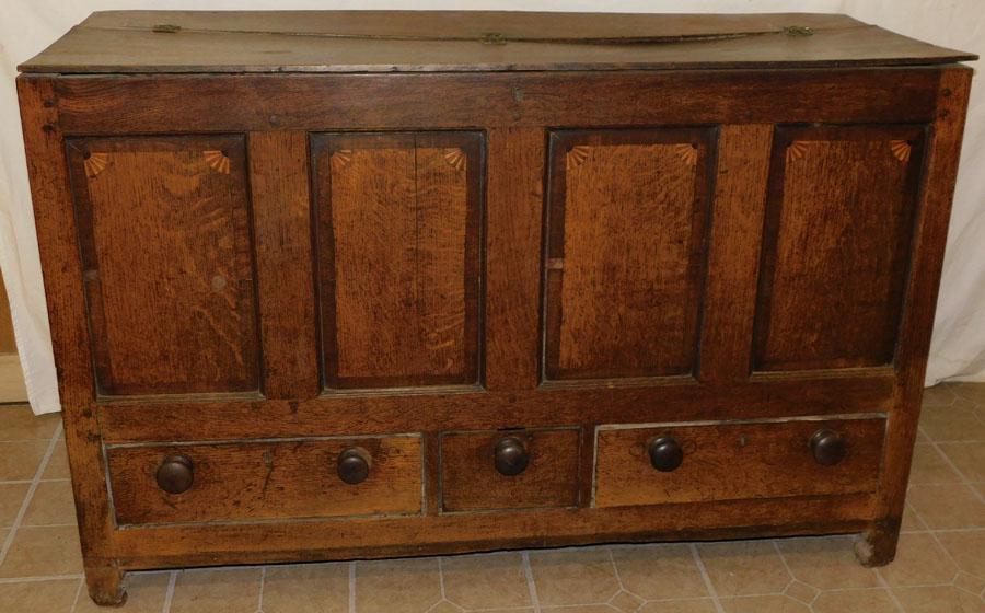 18th C Oak Fan Inlay Blanket Chest W/ 3 dr (1 of 7)