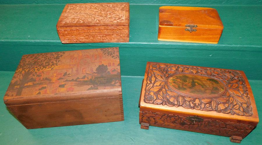 Four Wooden Boxes (2) Paint Decorated (1 of 5)