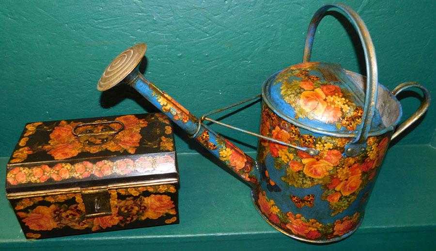 Tole Decoupage Decorated Water Can & Box (1 of 8)