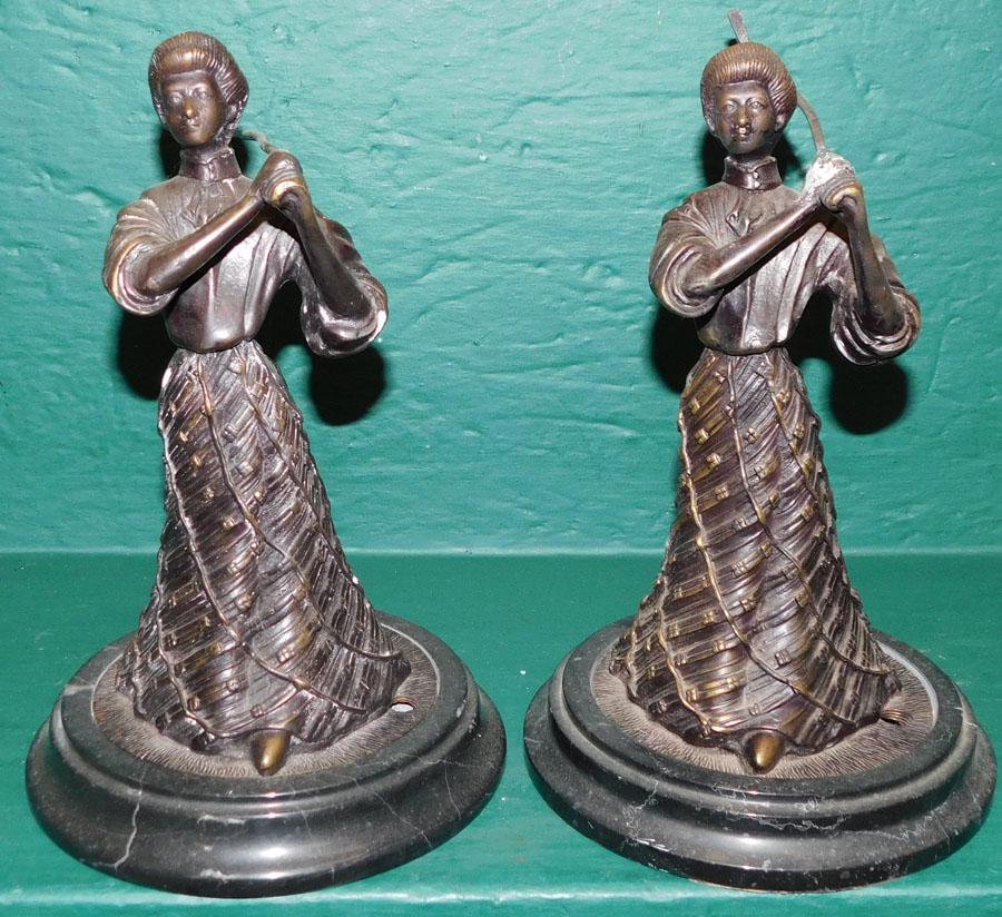 Pr Bronze Women Golf Figures on Marble Bases (1 of 2)