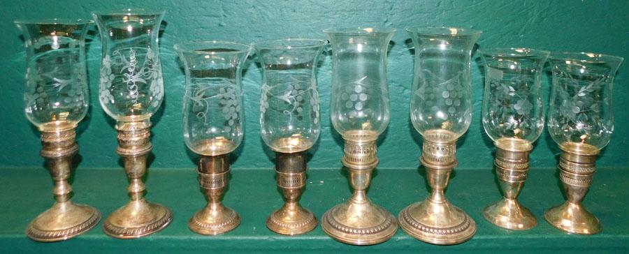 8 Sterl Weighted C/sticks w/Etched Glass Shades (1 of 7)