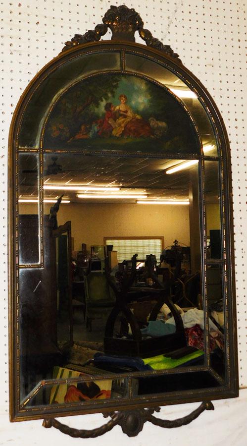 Ant French Trumeau Mirror w/ Pnt Glass Panel (1 of 6)