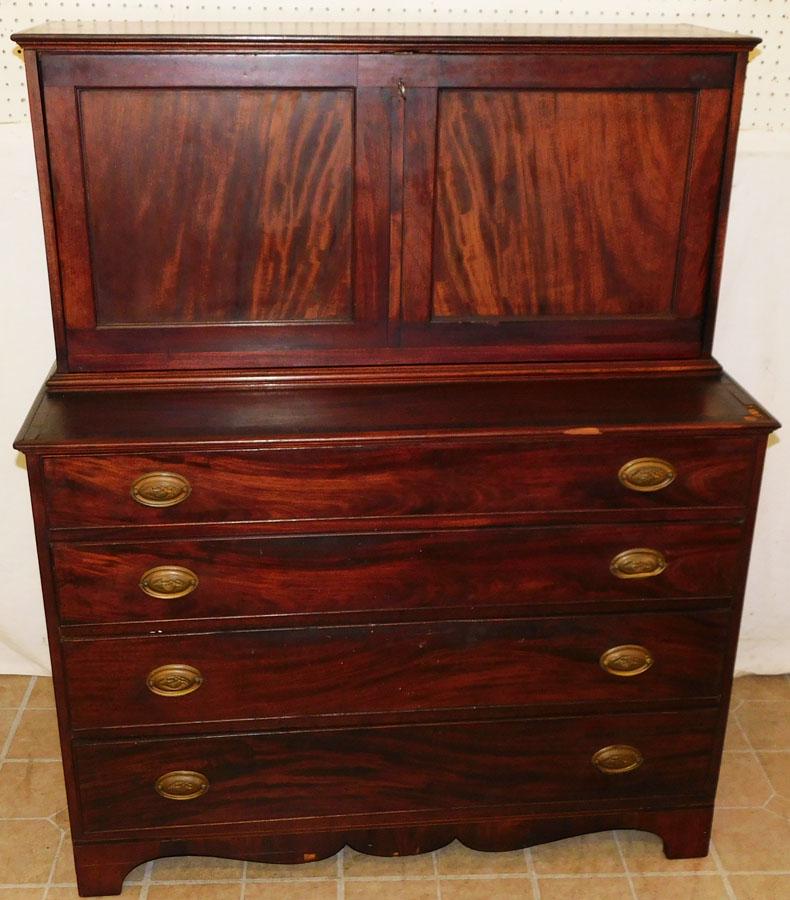 19th C Mahogany Inlaid Drop Front Secretary (1 of 6)
