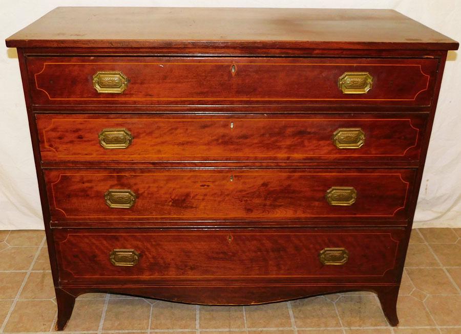 19th C Cherry Inlaid 4 Drawer Chest (1 of 6)