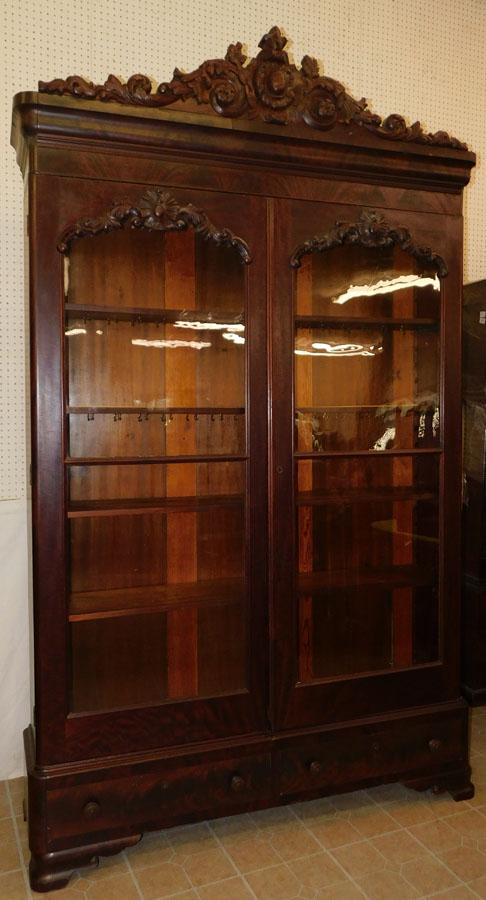 19th C 2 Door Carved Mahog Empire Bookcase (1 of 8)