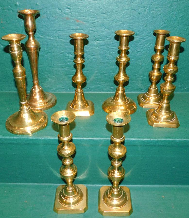 Lot of 8 Antique Brass Candlesticks (1 of 2)