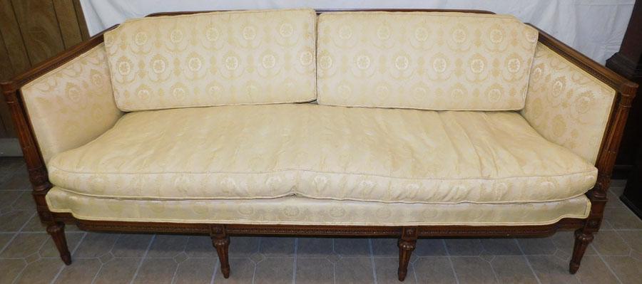 Carved Mahogany Silk Upholstered Sofa (1 of 6)