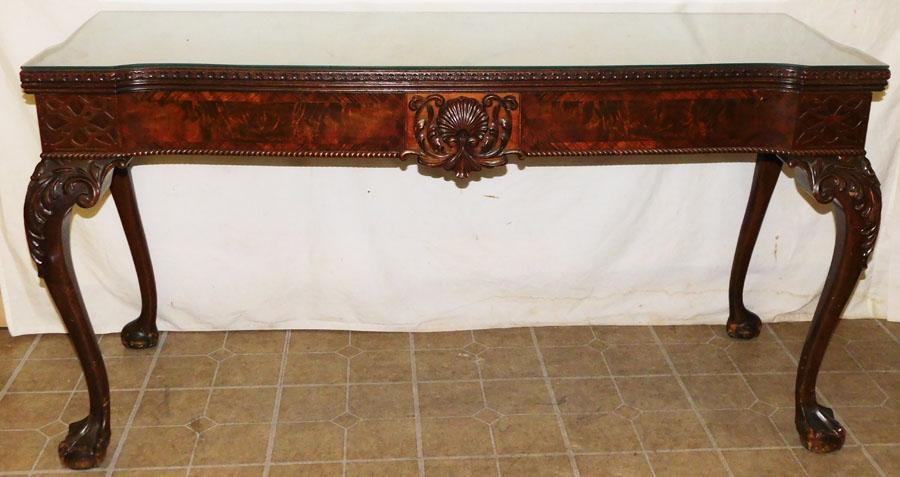 Carved Mah Fold Over Top Chippendale Console: Carved Mahogany Fold Over Top Chippendale Console. 61" W 22 1/2" D 31 3/4" H