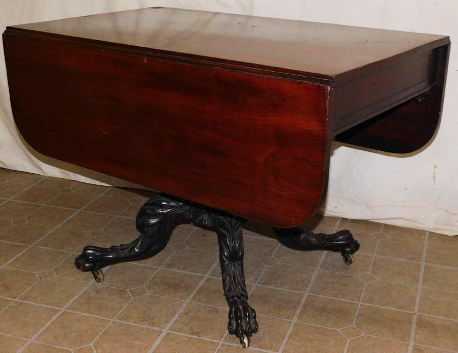 19th C Carved Mah Pedestal Drop-Leaf Table (1 of 4)
