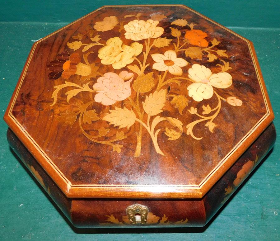 Italian Walnut Inlaid Musical Jewelry Box (1 of 4)